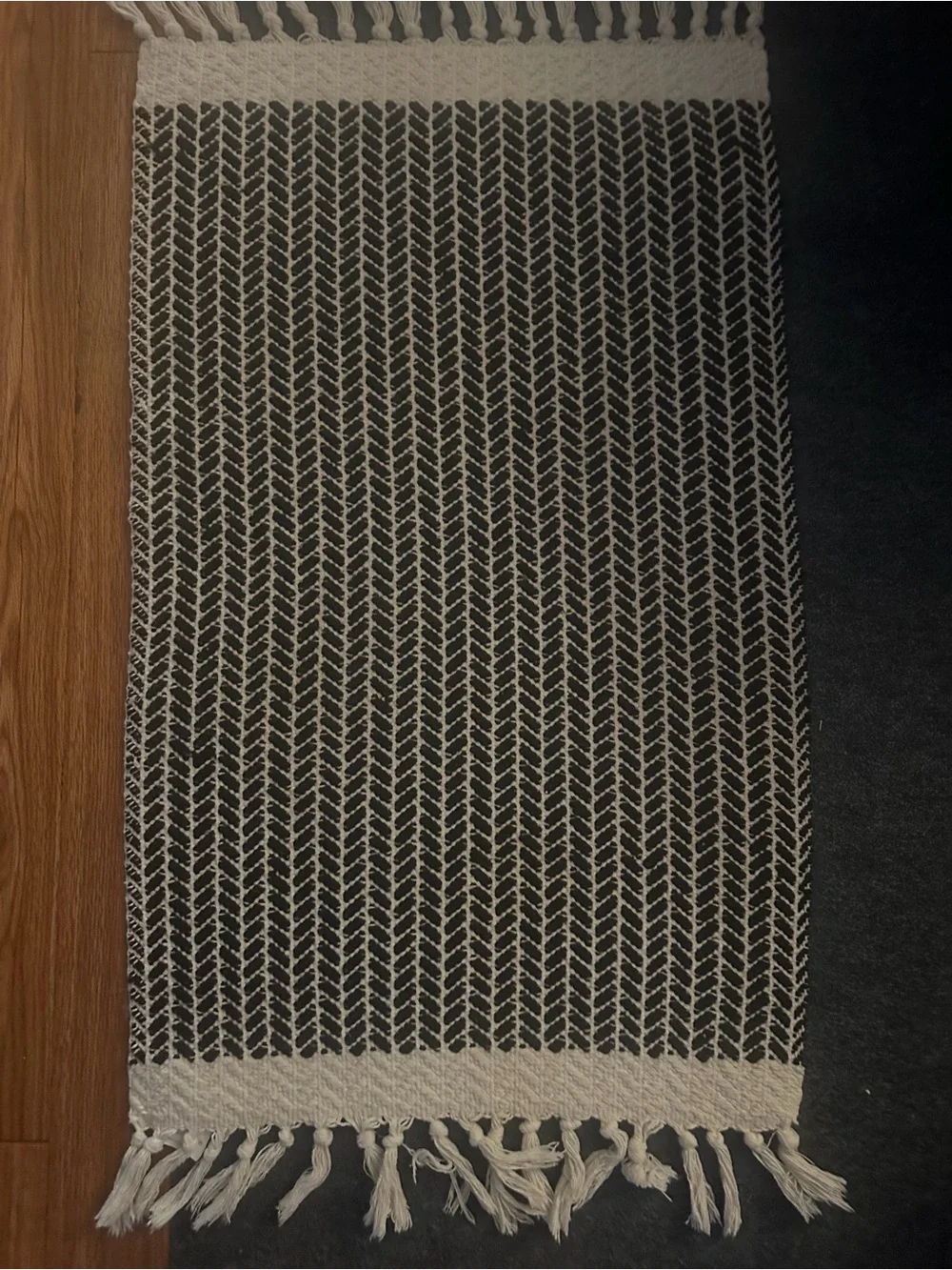 Neutral Black & Cream Woven Fringe mat 2”x5”